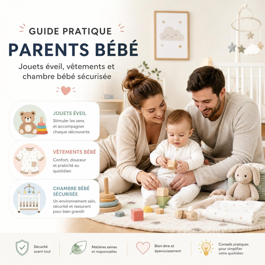 Guide pratique parents : tout ce qu'il faut savoir pour équiper bébé de a à z (jouets, vêtements, chambre & cadeaux)