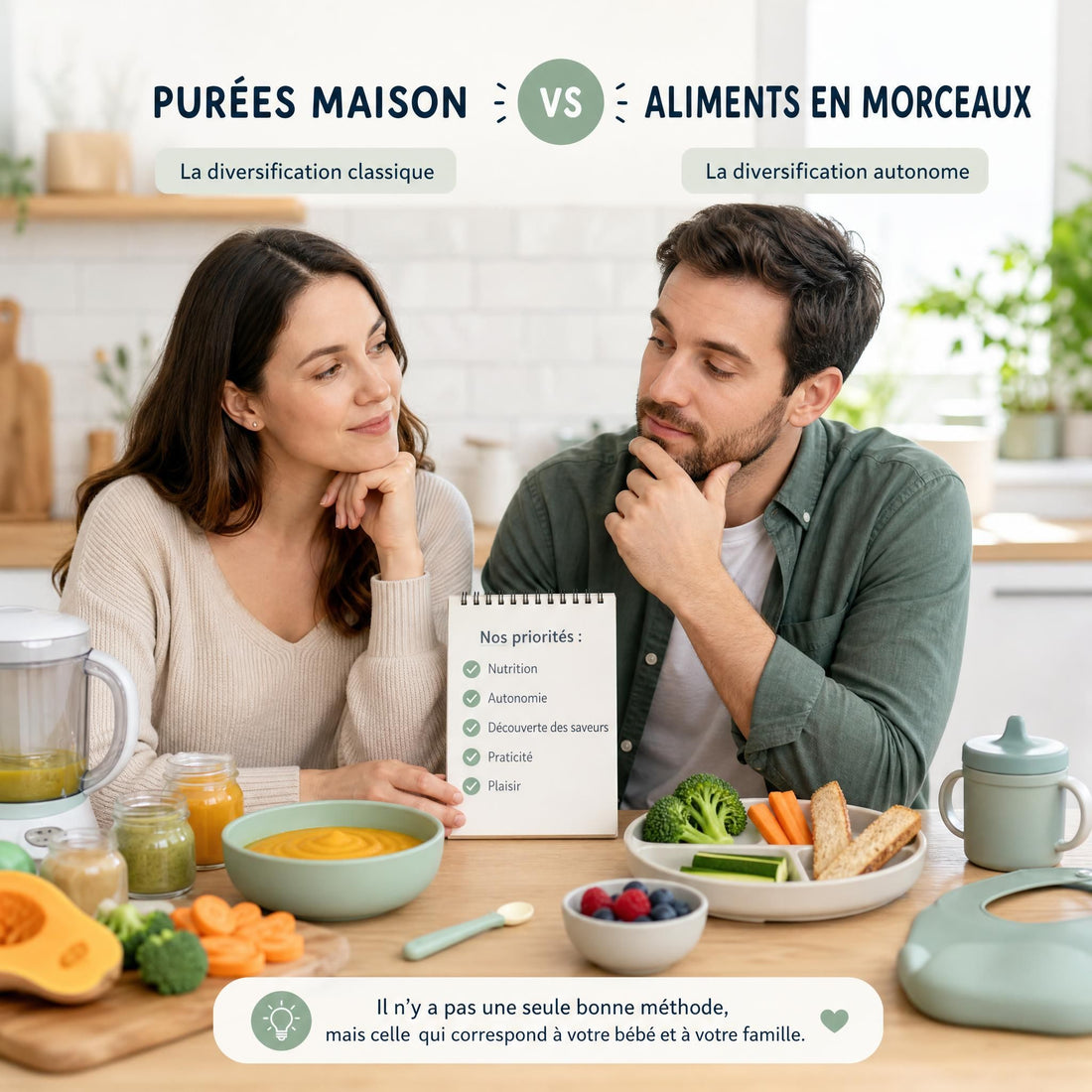 Alimentation bébé : DME vs purées, lait maternel vs formule, ferber vs sans pleurs — le guide comparatif complet pour décider en confiance