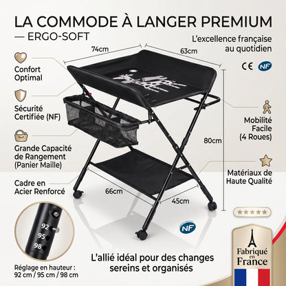 Table à Langer Pliante avec Rangements & Roulettes
