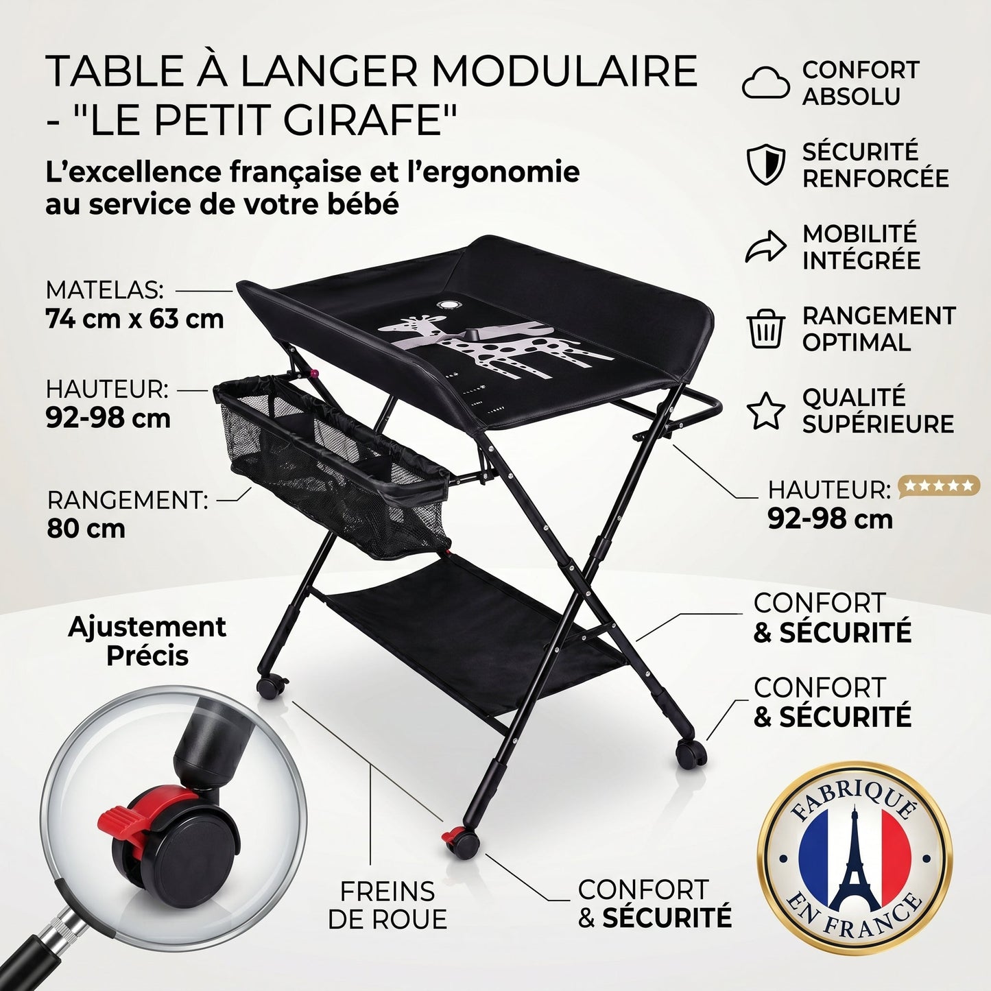 Table à Langer Pliante avec Rangements & Roulettes