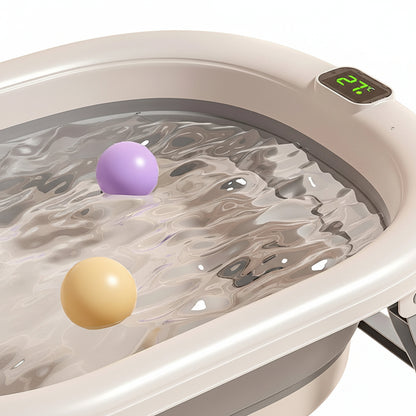 Baignoire Pliable pour Bébé et Nouveau-Né, Inclus Transat De Bain & Thermomètre Intégré, Confortable pour Les Bébés de 0 à 3 Ans, Gris/Rose/Kaki/Vert