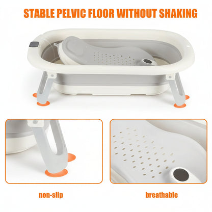 Baignoire Pliable pour Bébé et Nouveau-Né, Inclus Transat De Bain & Thermomètre Intégré, Confortable pour Les Bébés de 0 à 3 Ans, Gris/Rose/Kaki/Vert