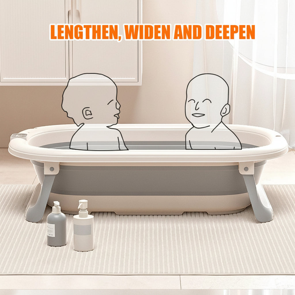 Baignoire Pliable pour Bébé et Nouveau-Né, Inclus Transat De Bain & Thermomètre Intégré, Confortable pour Les Bébés de 0 à 3 Ans, Gris/Rose/Kaki/Vert