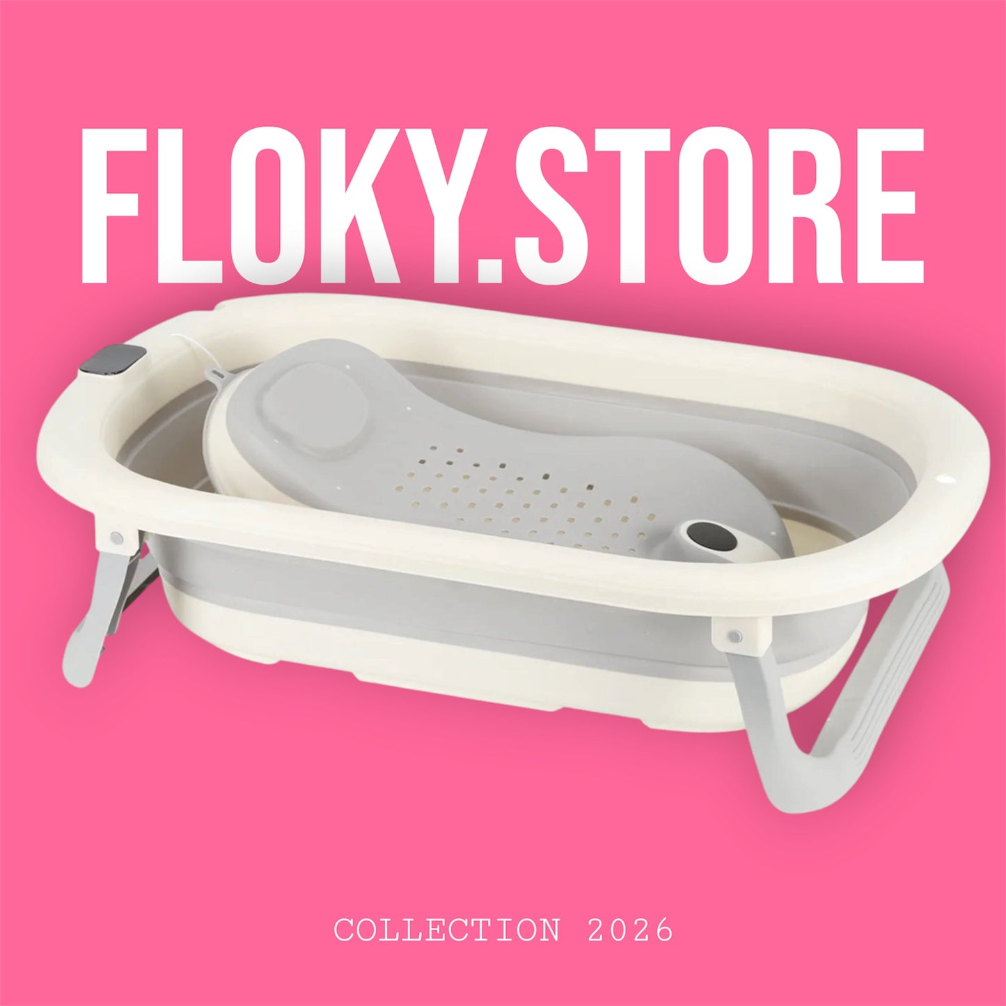 Baignoire Pliable pour Bébé et Nouveau-Né, Inclus Transat De Bain & Thermomètre Intégré, Confortable pour Les Bébés de 0 à 3 Ans, Gris/Rose/Kaki/Vert