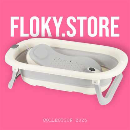 Baignoire Pliable pour Bébé et Nouveau-Né, Inclus Transat De Bain & Thermomètre Intégré, Confortable pour Les Bébés de 0 à 3 Ans, Gris/Rose/Kaki/Vert