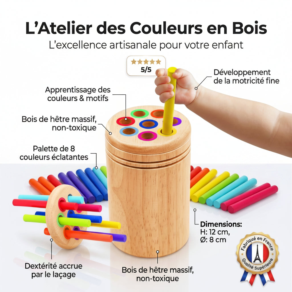 Jouet d'Apprentissage en Bois Montessori FLOKY – Éveil Sensoriel 2-5 ans